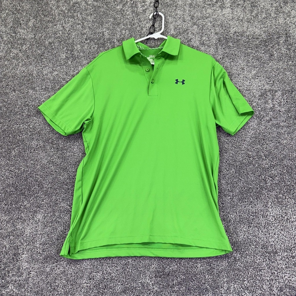 Under Armour HeatGear Polo Shirt Mens Medium Green Solid Golf Performance